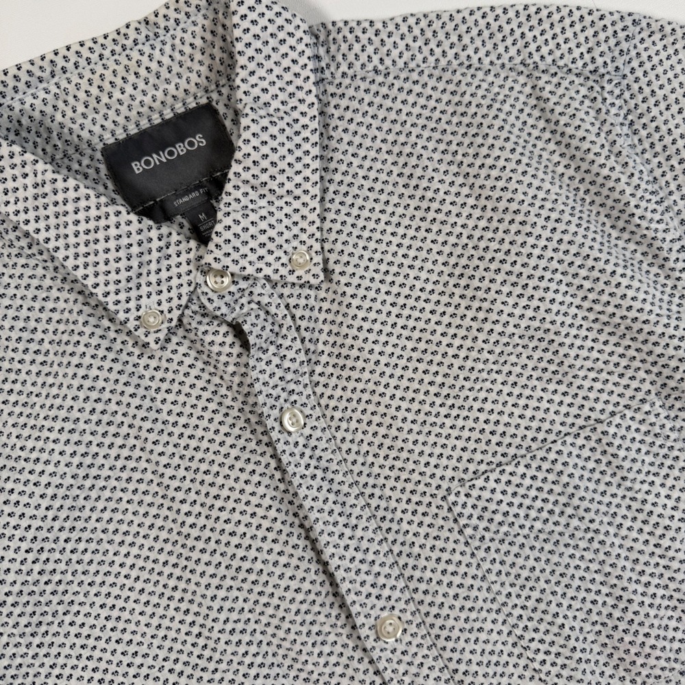 Bonobos Rivieria Shirt M Short Cotton White Blue Geometric Standard Fit Casual
